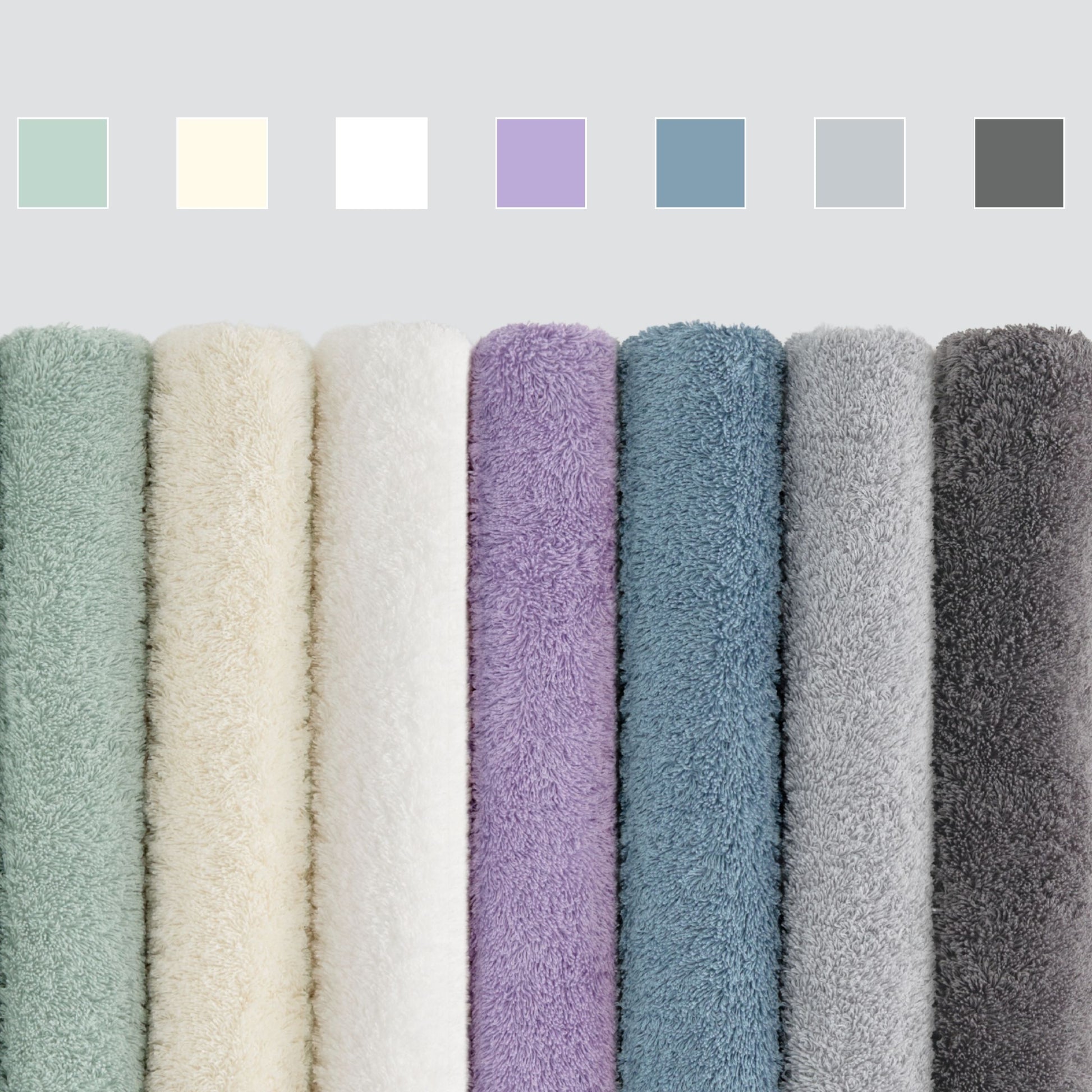 Row of textured towels in various colors 