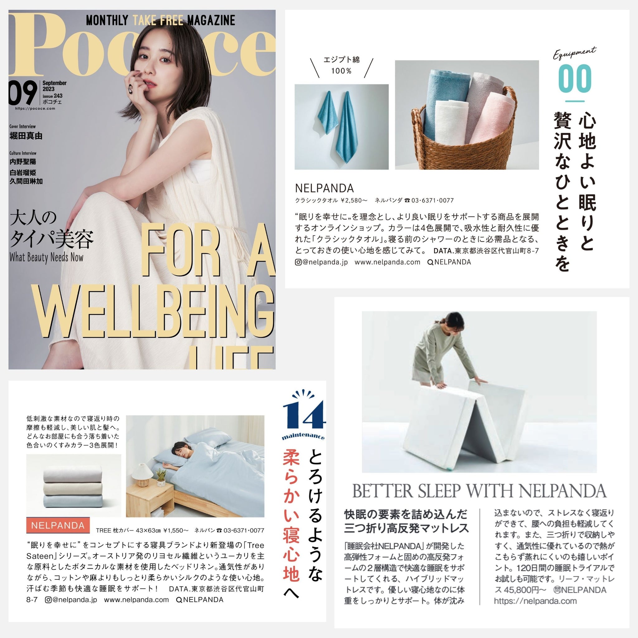 Magazine cover with a woman sitting and text about NELPANDA products