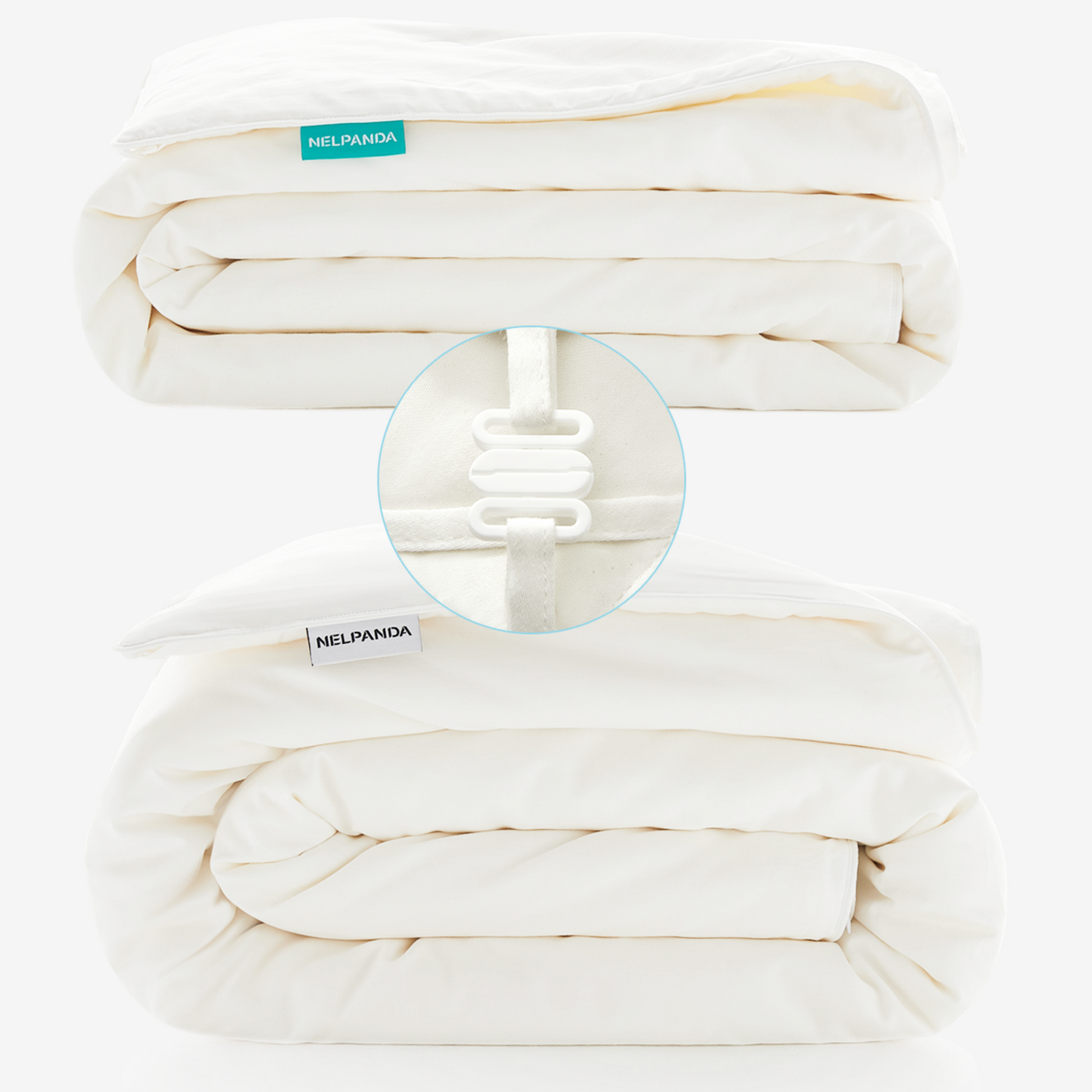 Combine two silk-filled duvets with buckles!