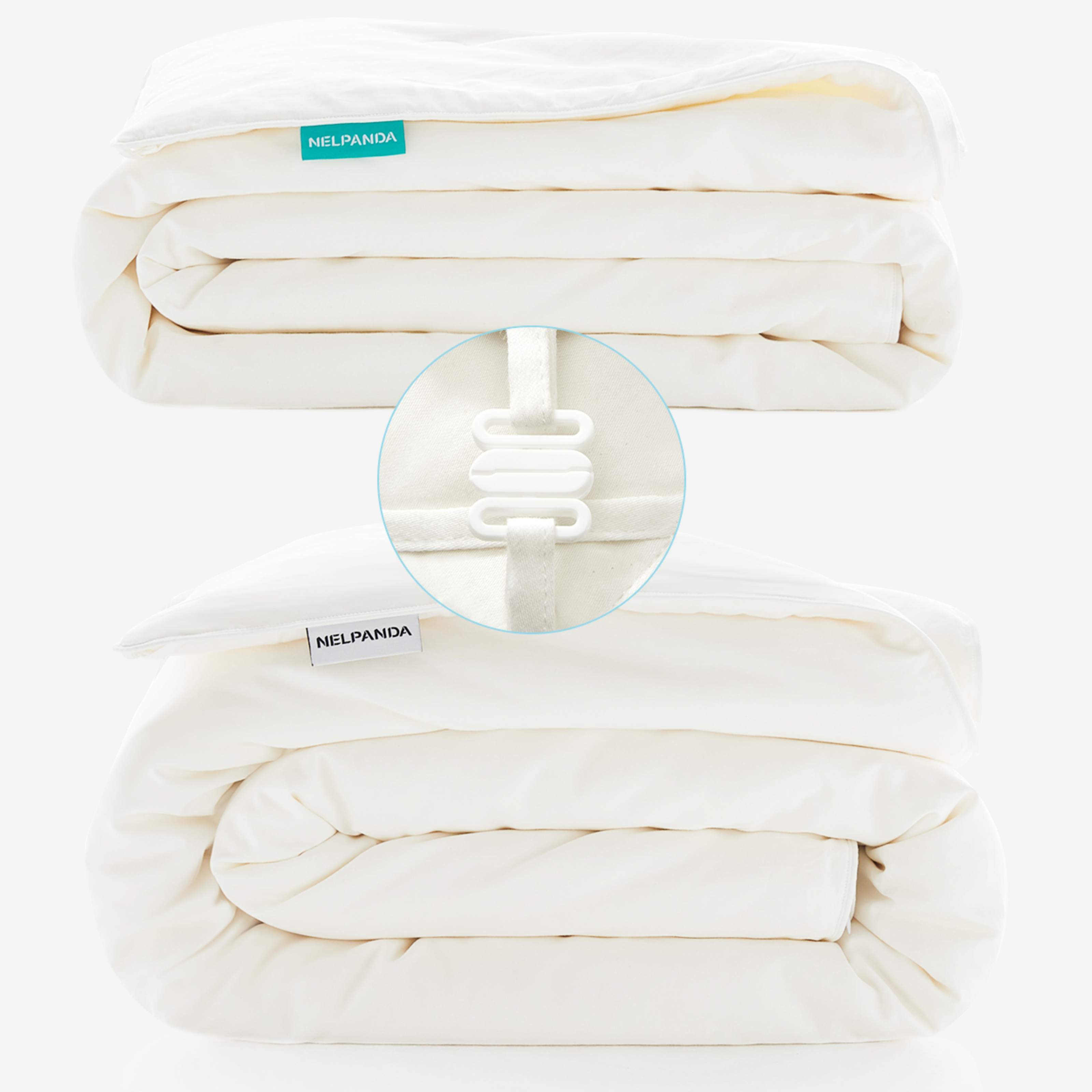 Combine two silk-filled duvets with buckles!